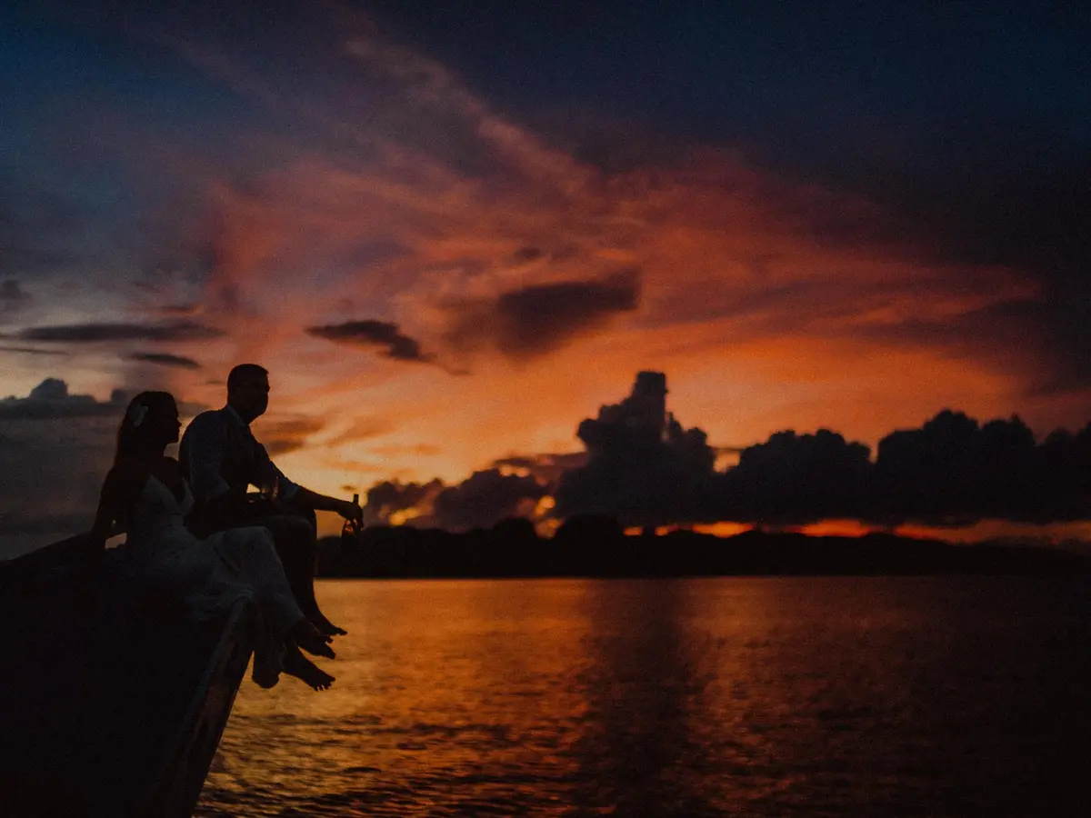 Sunset over Bacuit Bay during a private boat tour